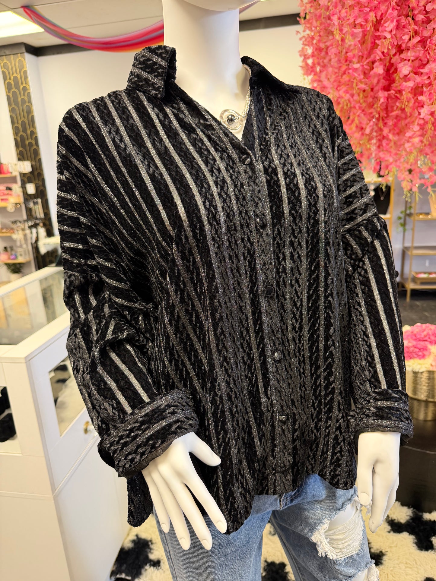 Black Button Up Velvet Top