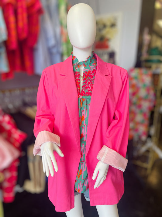 Barbie Pink Linen & Cotton Blend Blazer (Curvy)