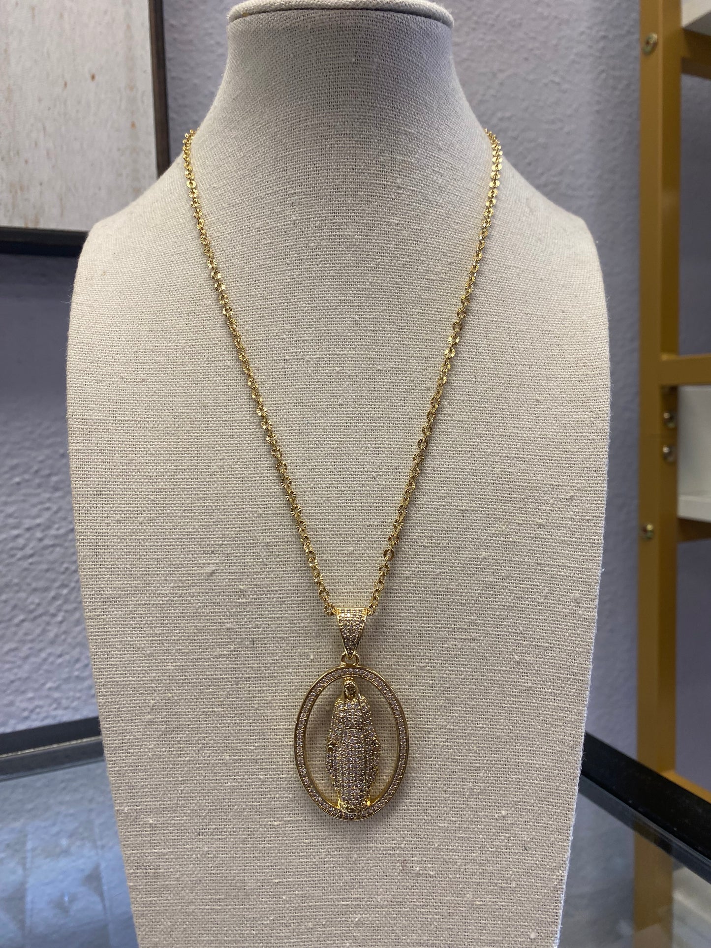 Crystal Mother Mary Pendant Necklace