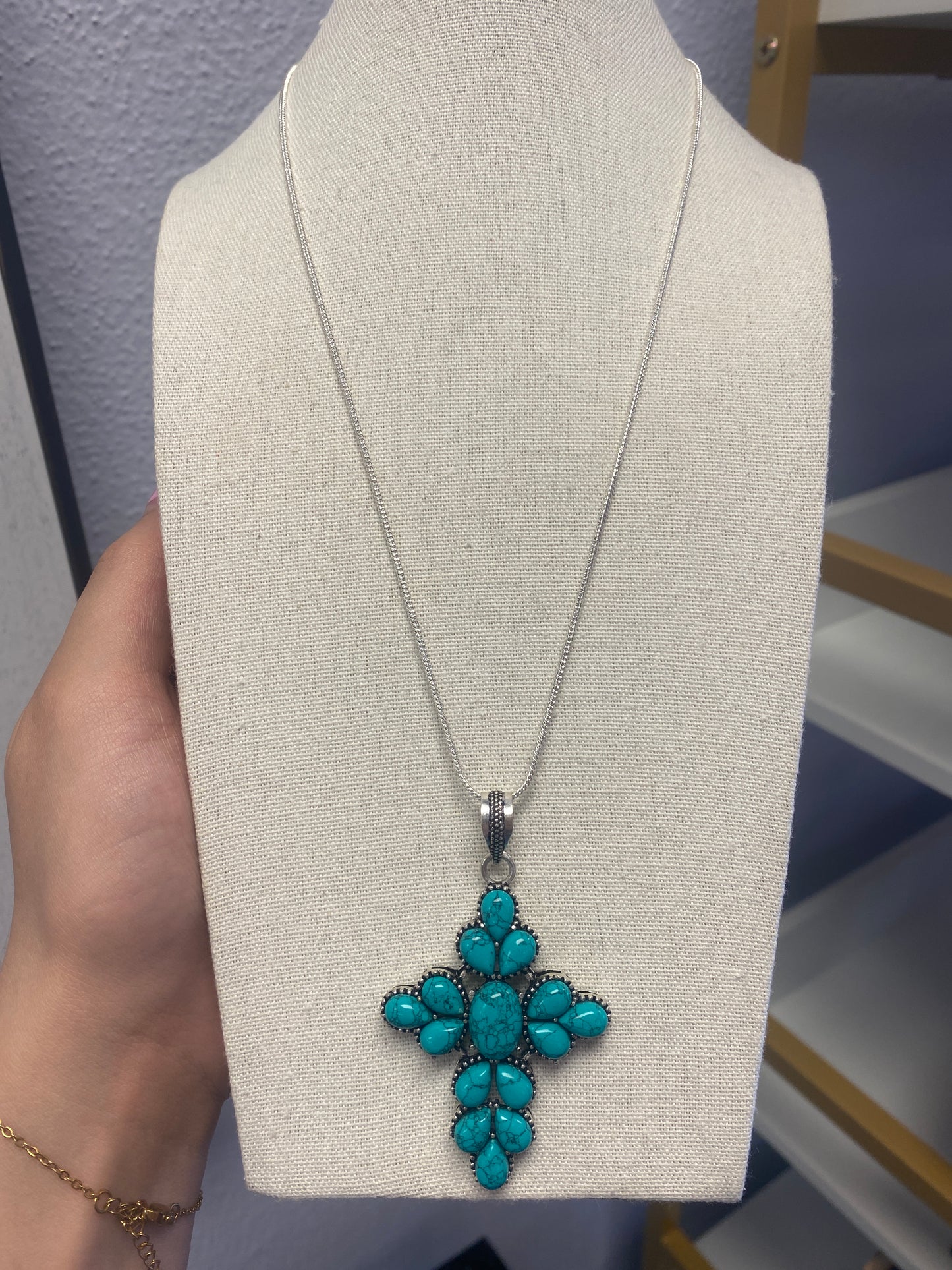 Imitation Turquoise Cross Necklace