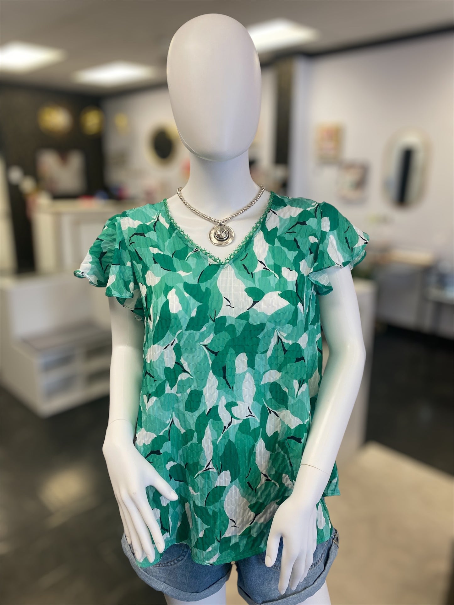 Flutter Sleeve Printed Poly Satin Top