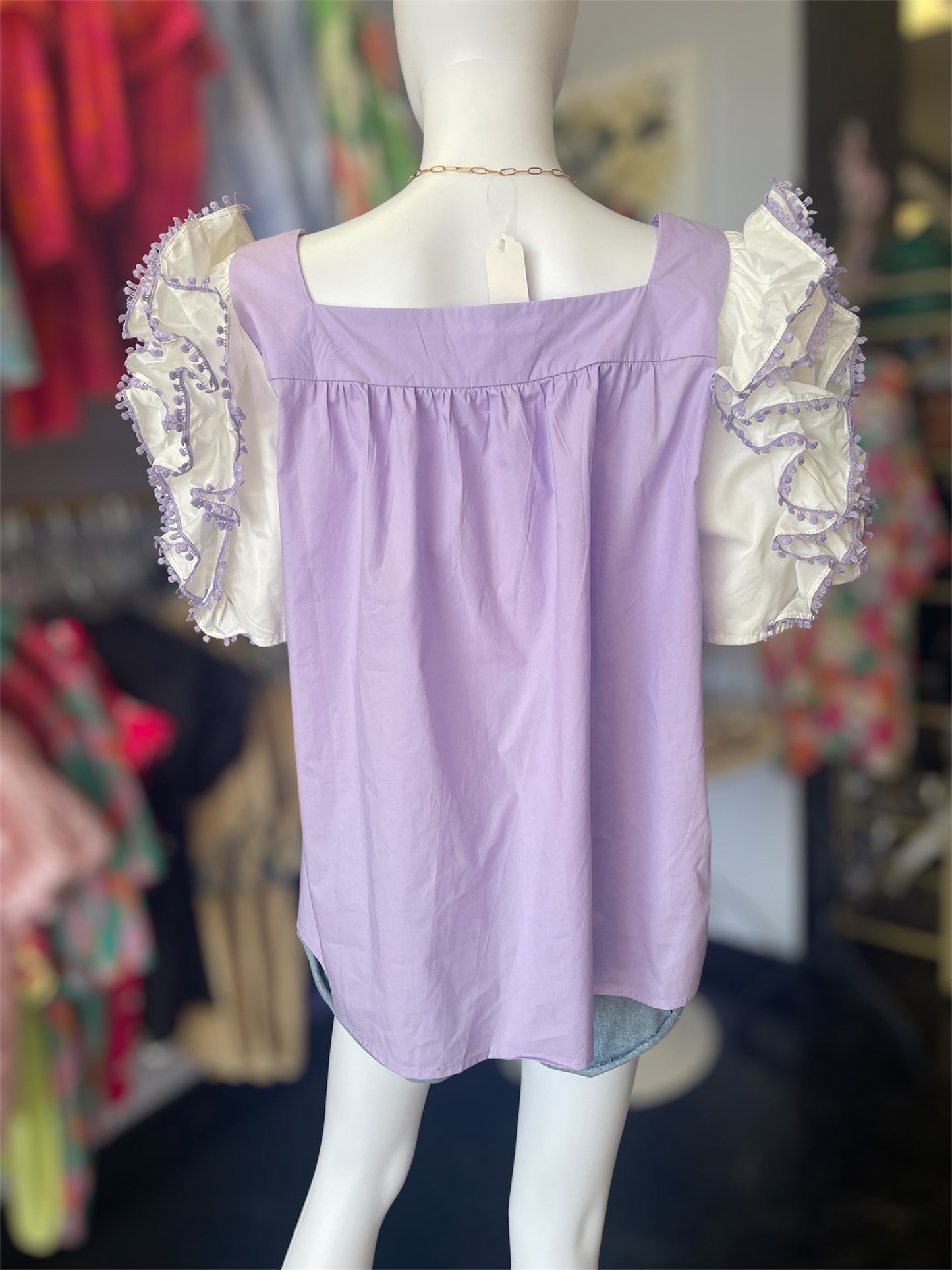 Lavender Puff Sleeve Top (Curvy)