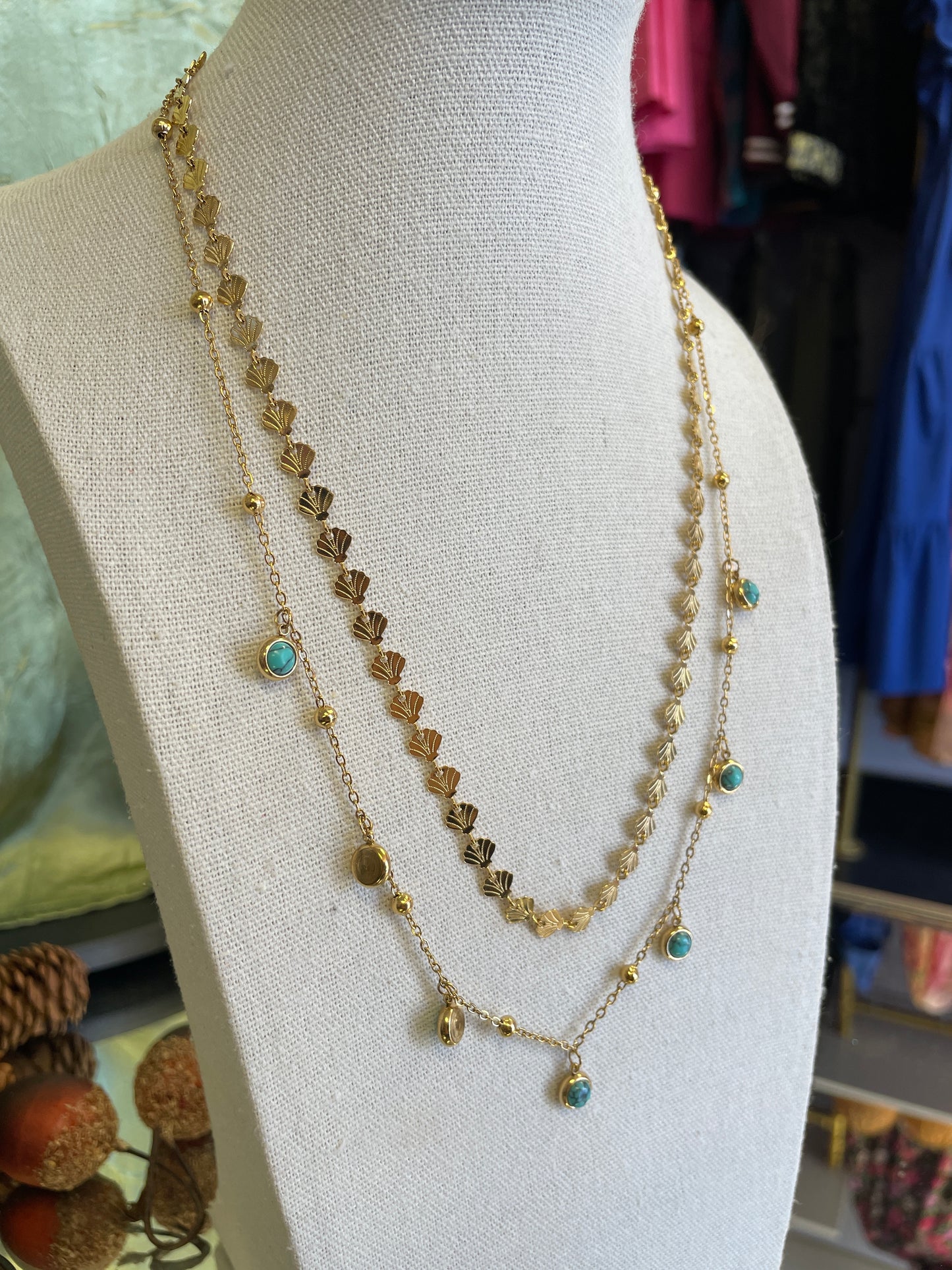 Stainless Gold Plated Double Necklace