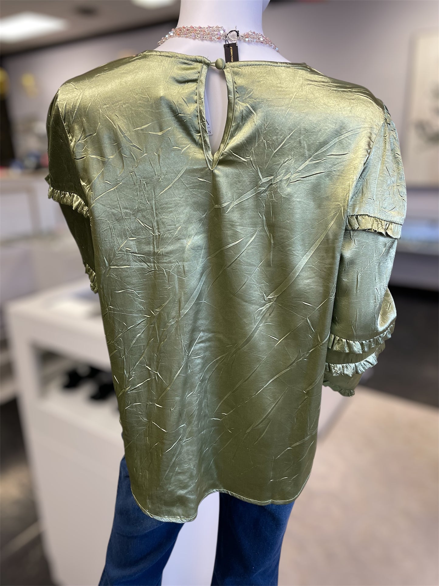 Long Sleeve Ruffle Green Blouse