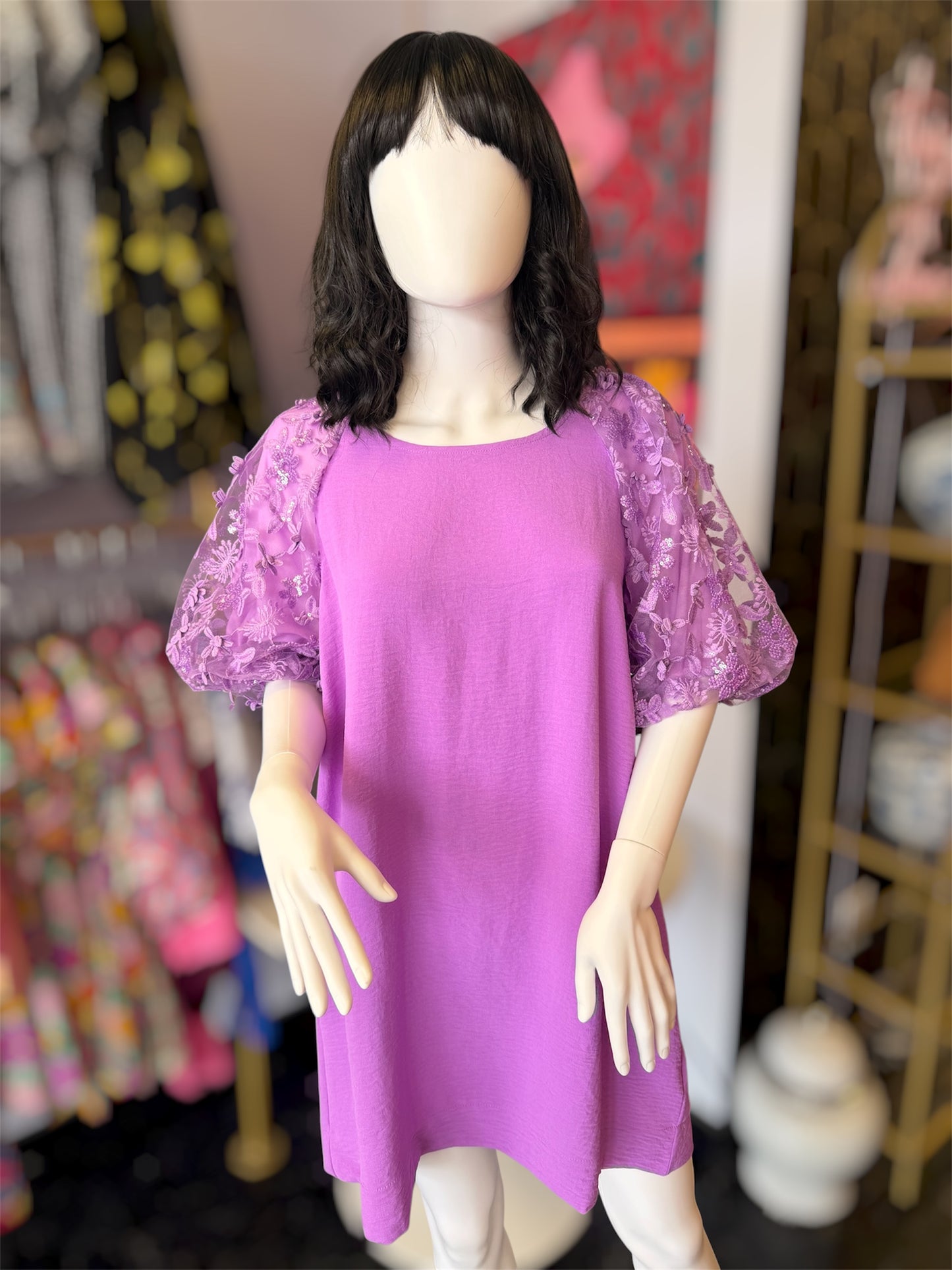 Garden Party Purple Dress With Organza Lace Detail
