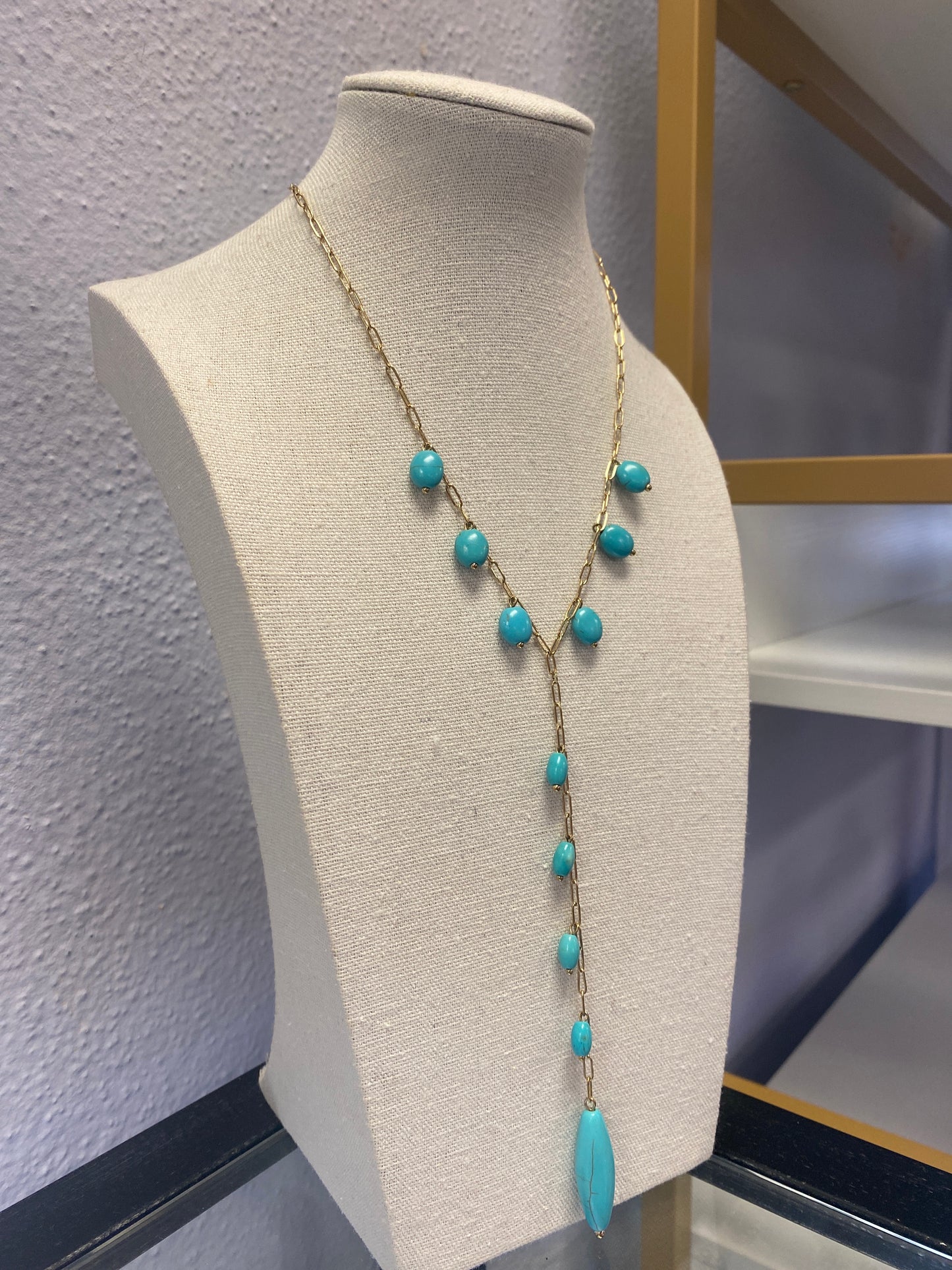 Multi Drop Stone Gold Stainless Necklace