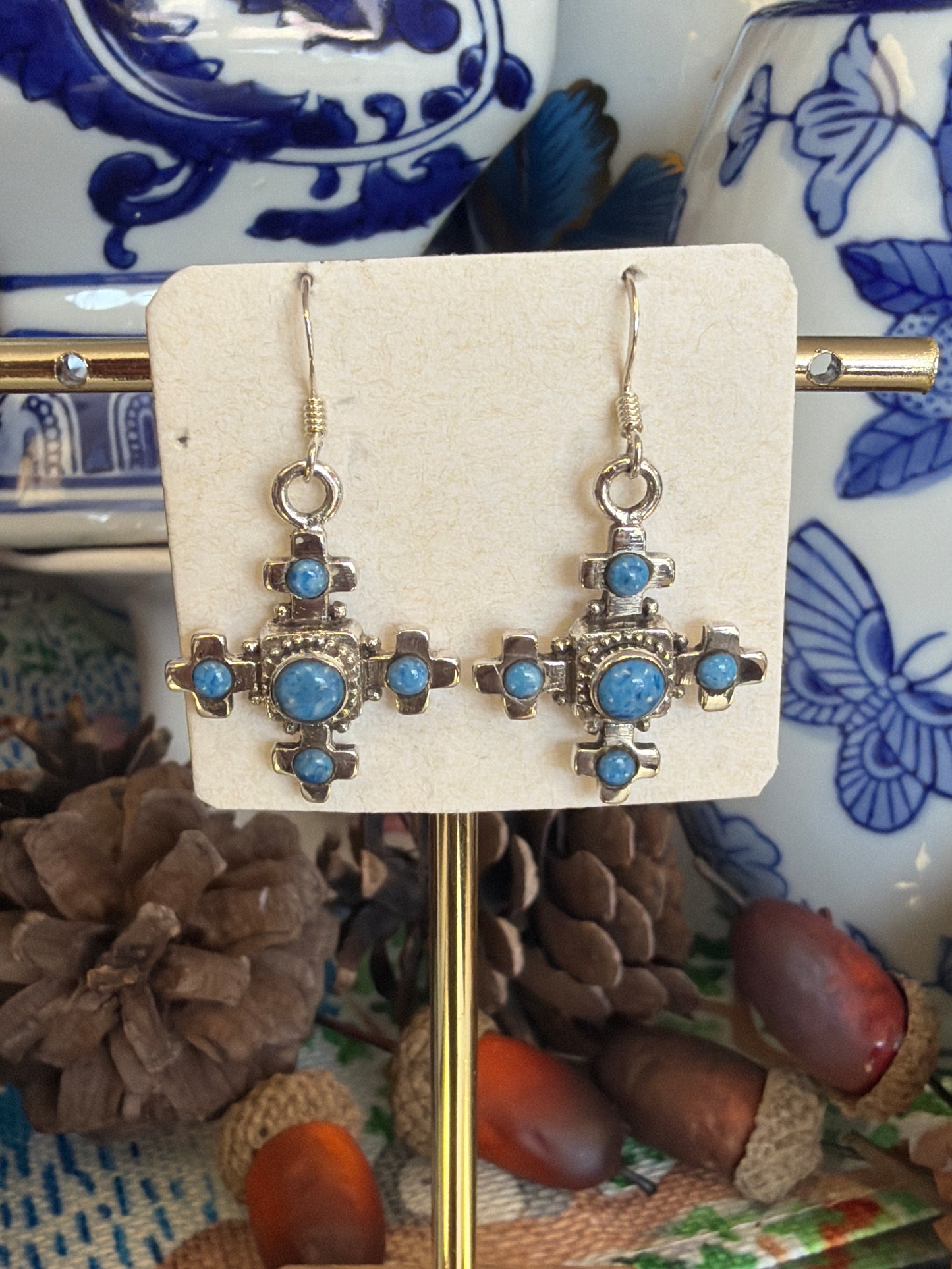 Sterling Silver Turquoise Cross Earrings