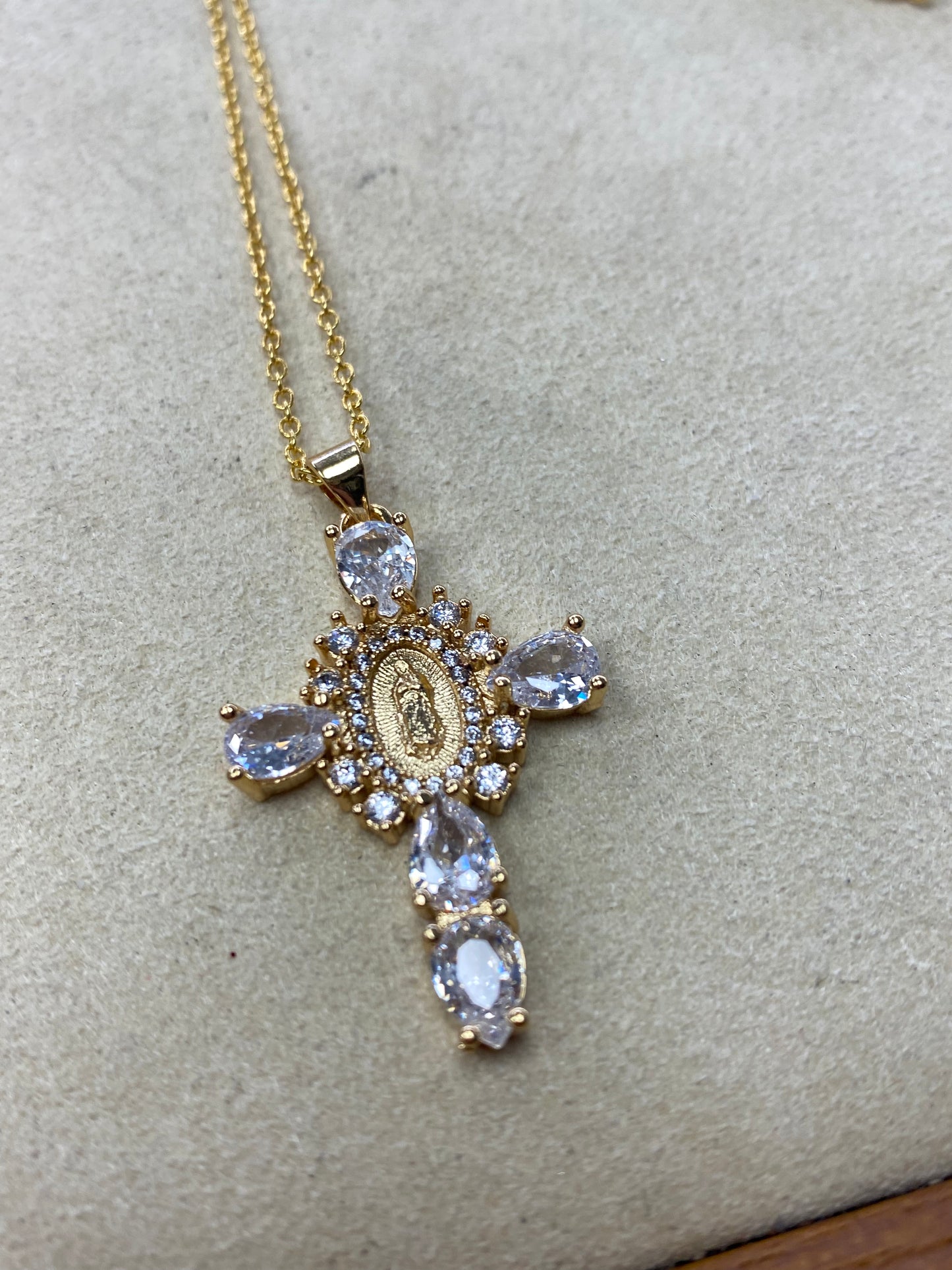 Crystal Mother Mary Cross Necklace