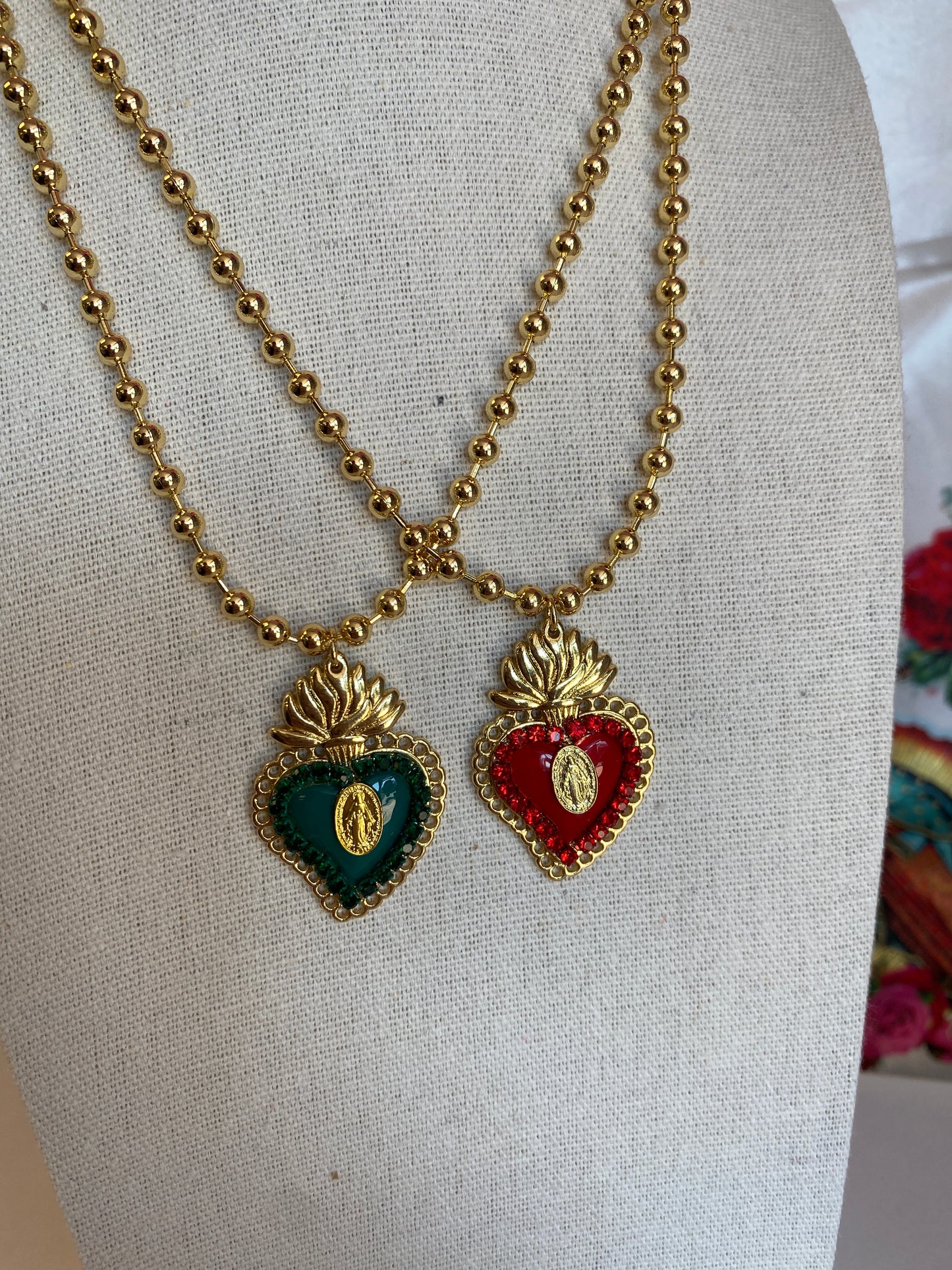 Flaming Heart Mary Colored Necklace