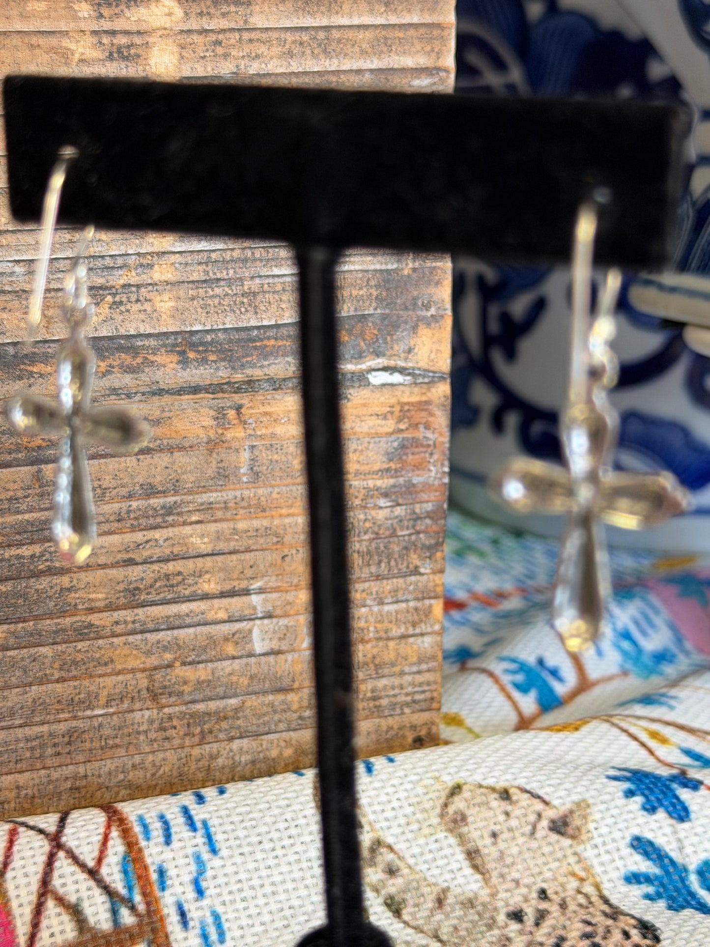 Sterling Silver Crystal Cross Earrings