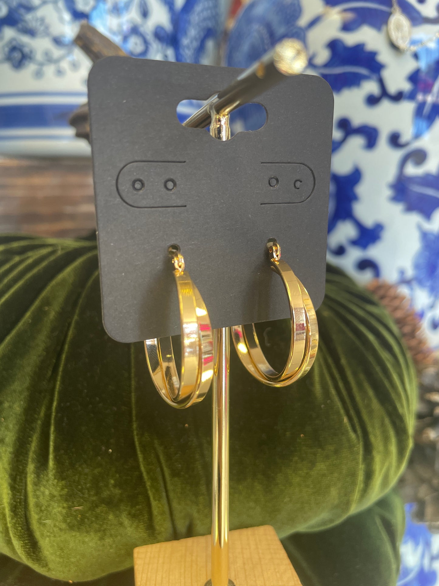 Double Gold Cross Hoop Earrings
