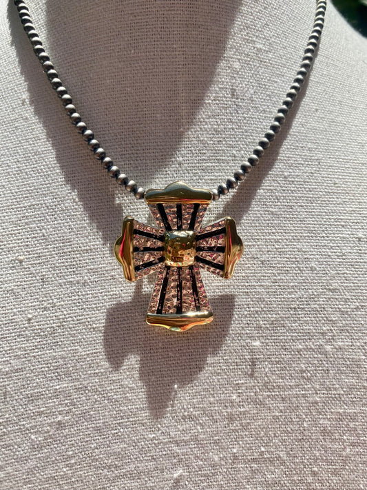 2 Tone Sterling Silver Cross Slider Pendant