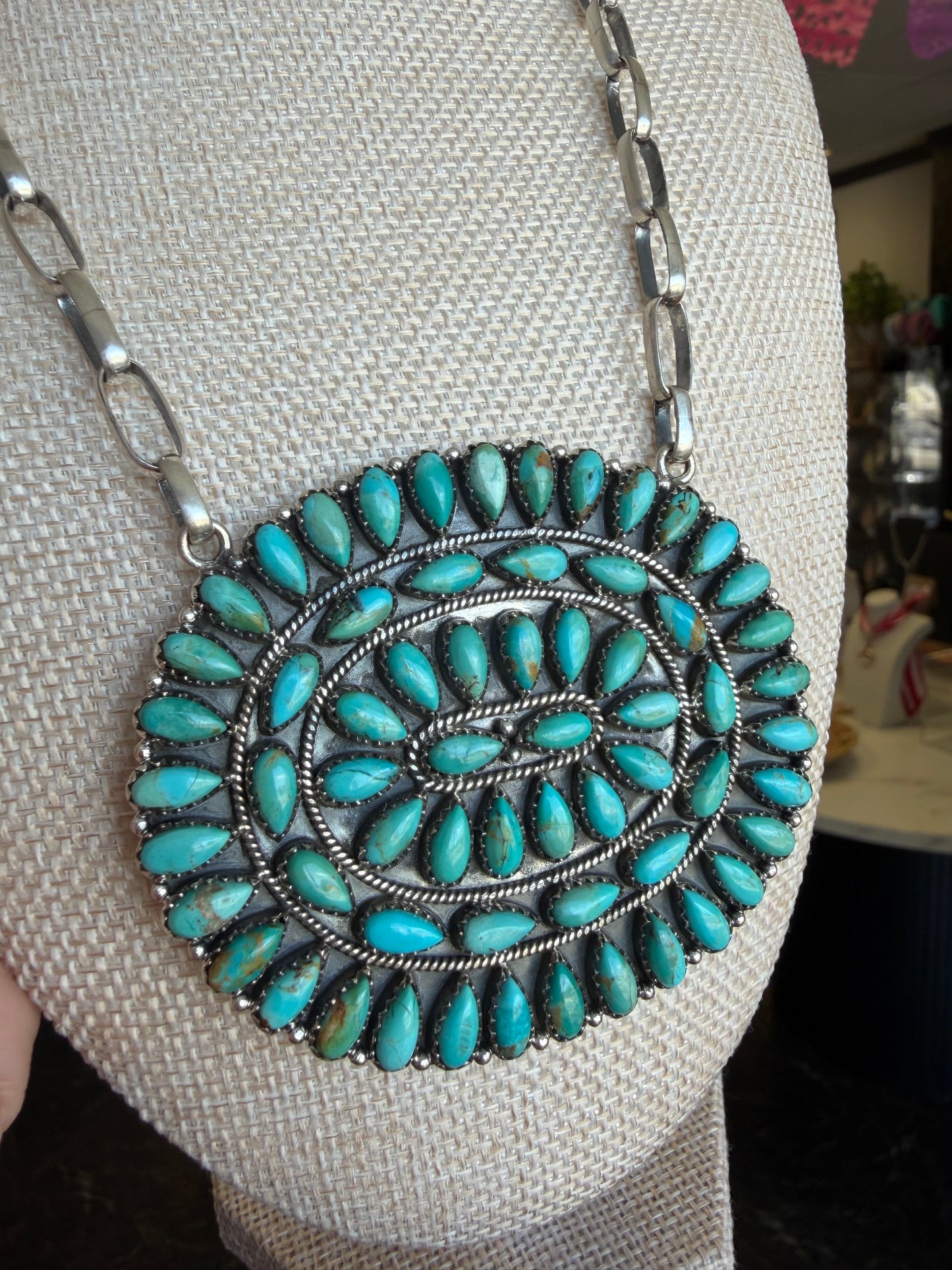 Sterling Silver & Turquoise Huge Cluster Paper Clip Necklace