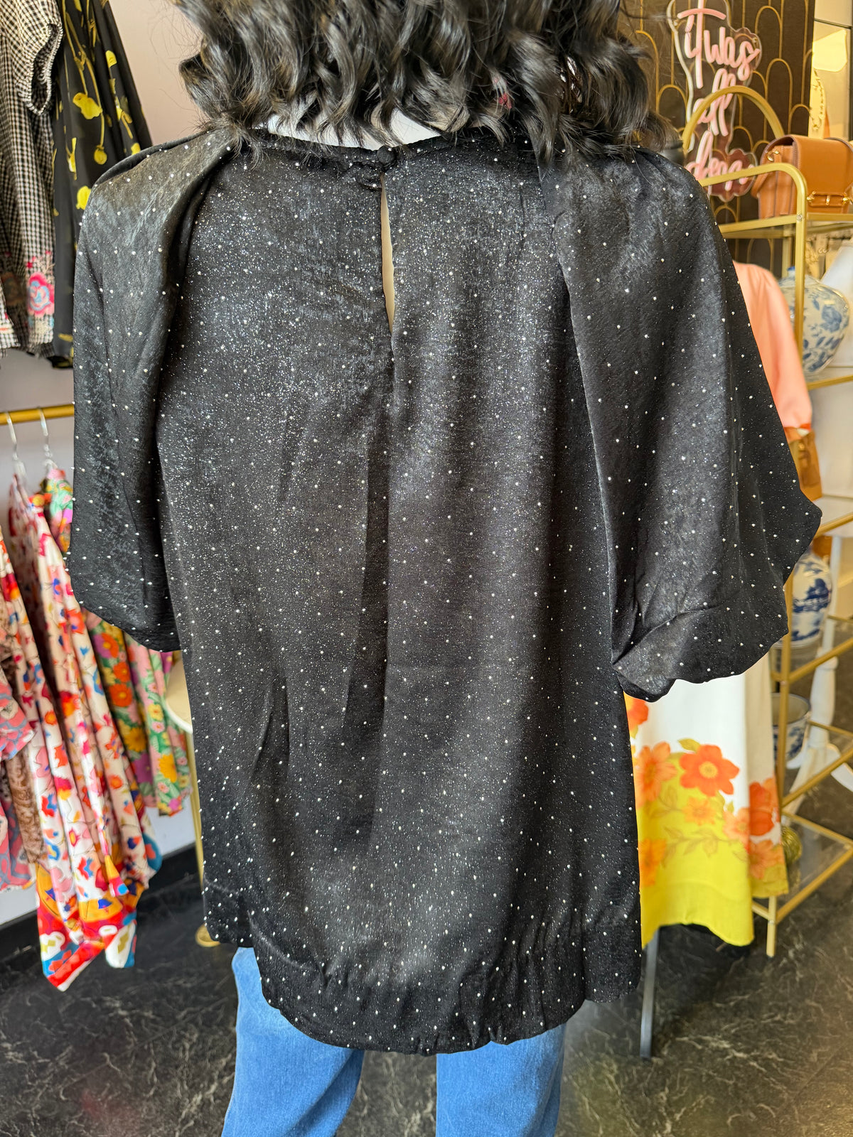 Rhinestone Satin Round Neck Blouse