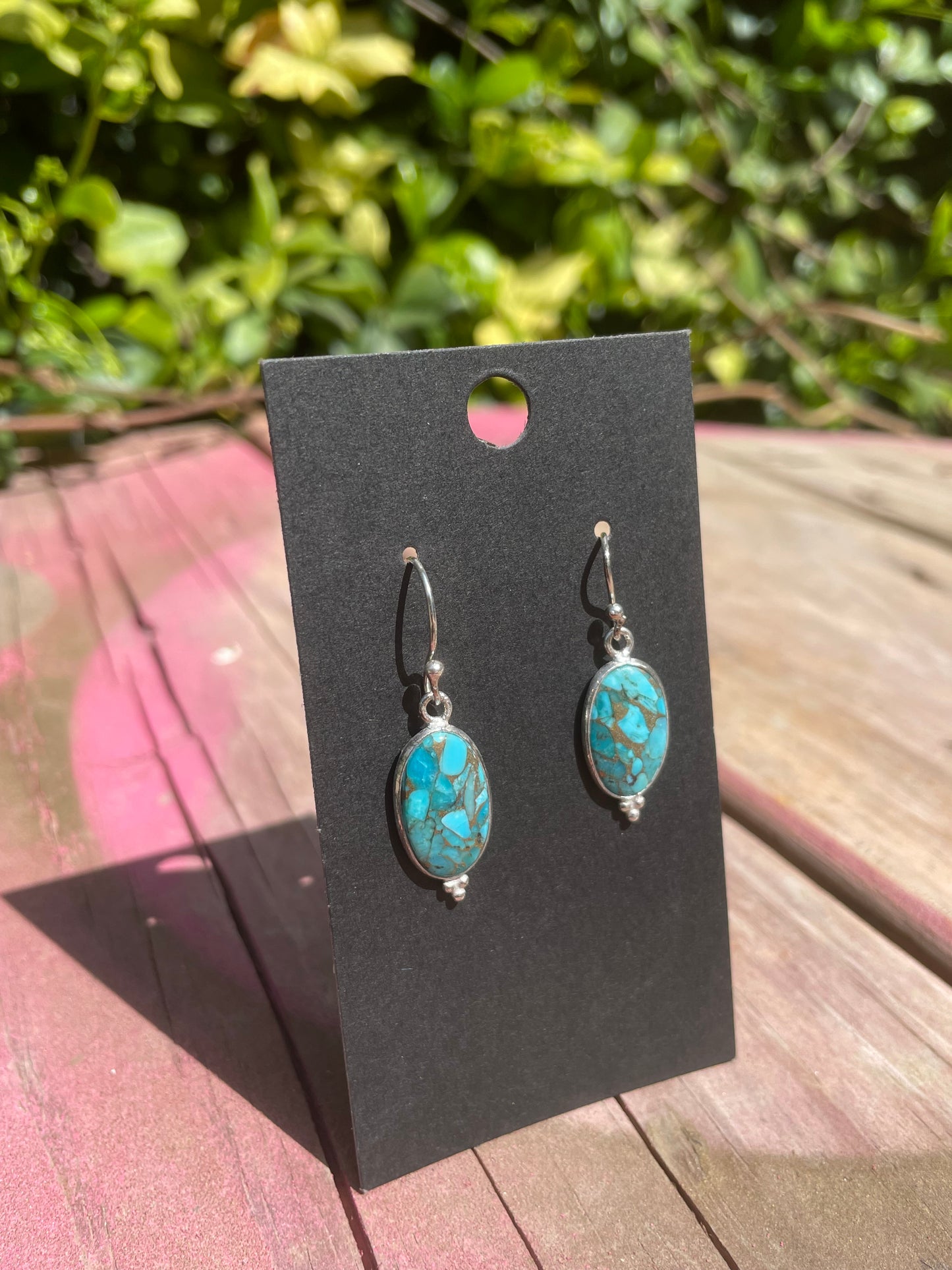 Blue Copper Turquoise 925 Sterling Hook Earrings