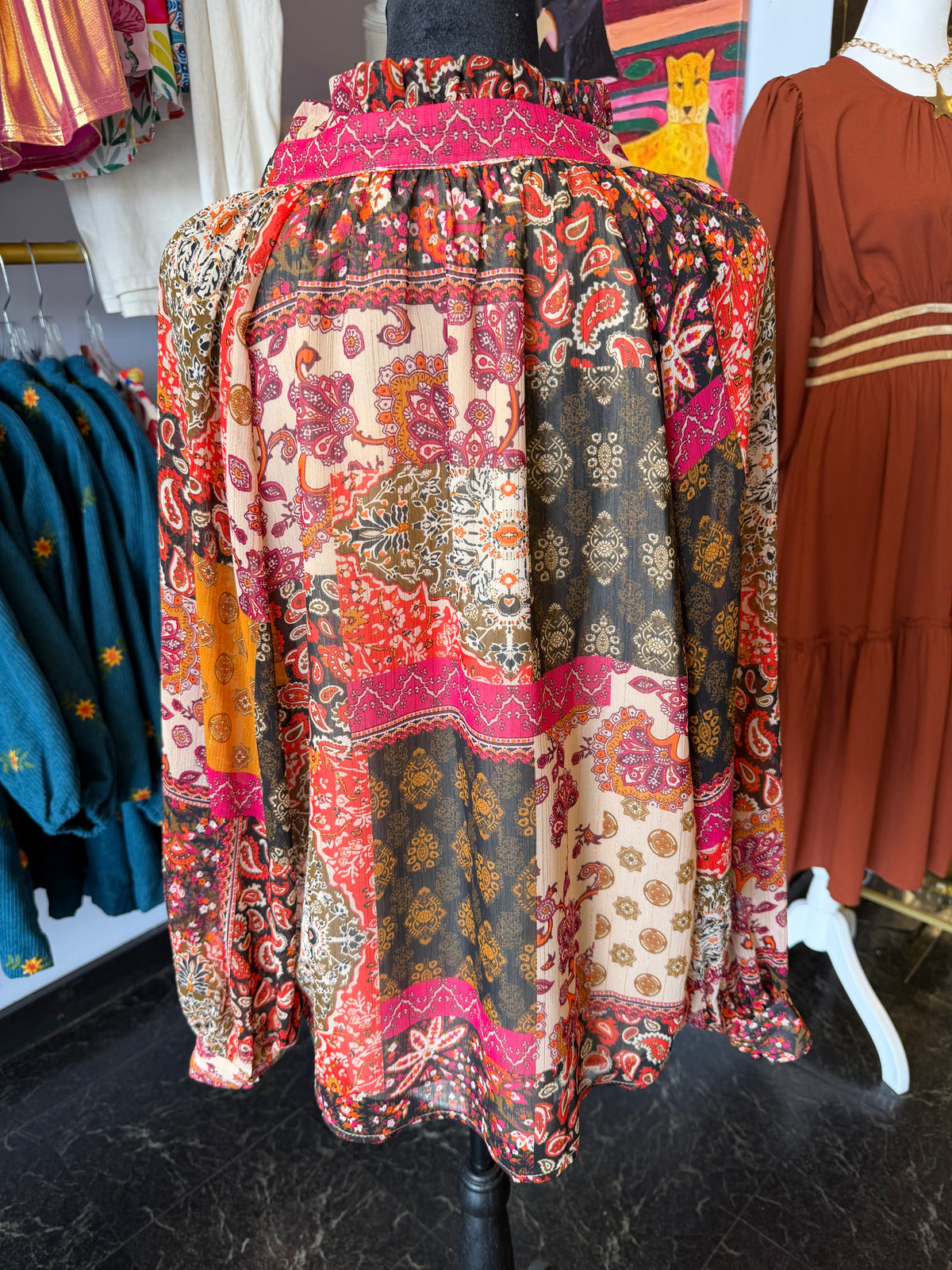 Multi Color Paisley Sheer Sleeve Top
