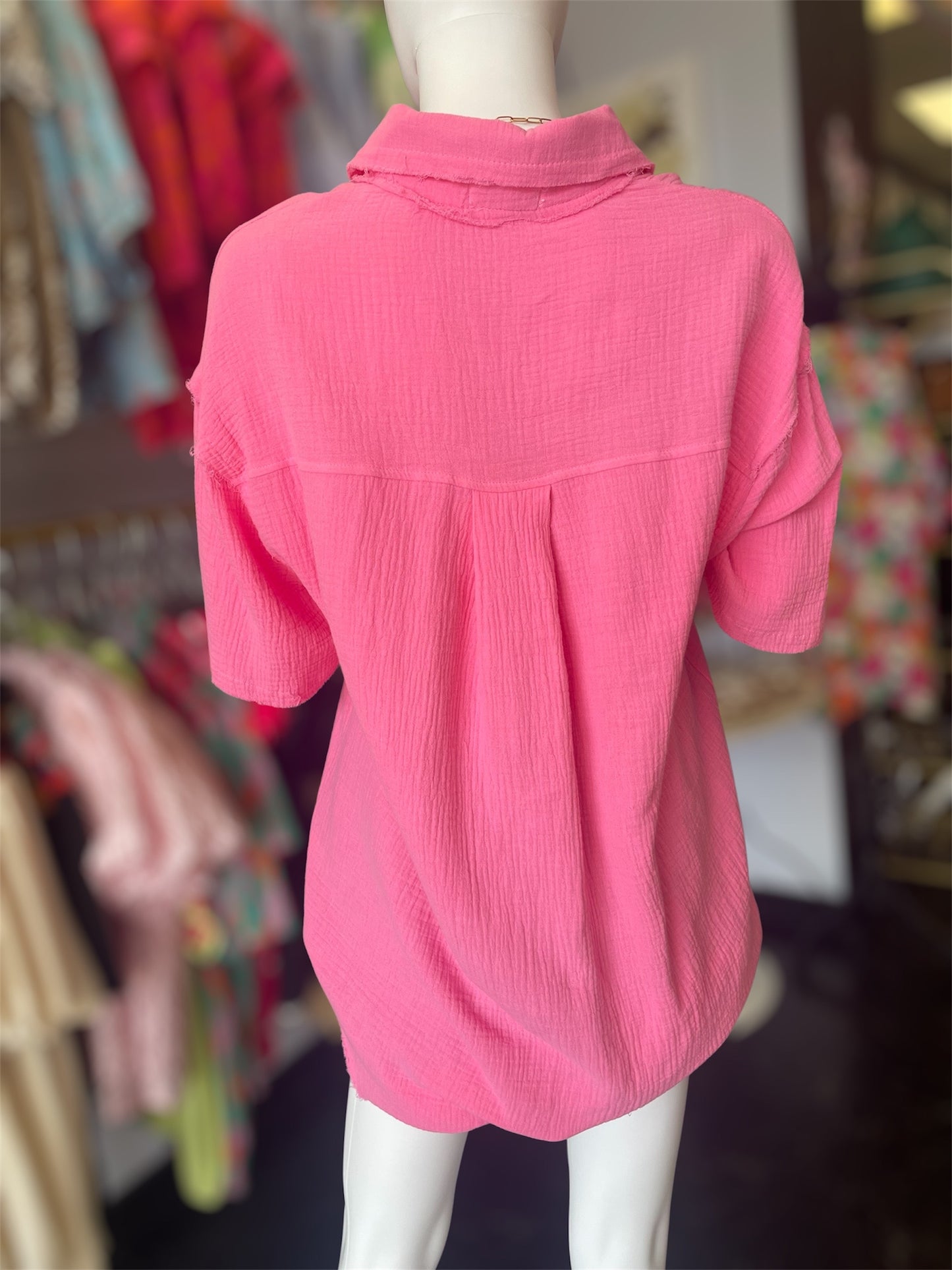 Pink Gaze Mother Pearl Button Top