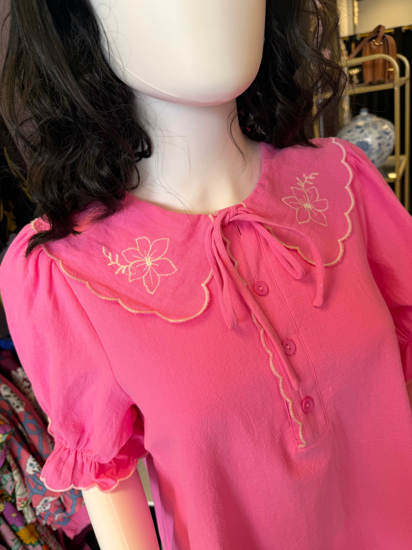 Pink Embroidered Collared Dress