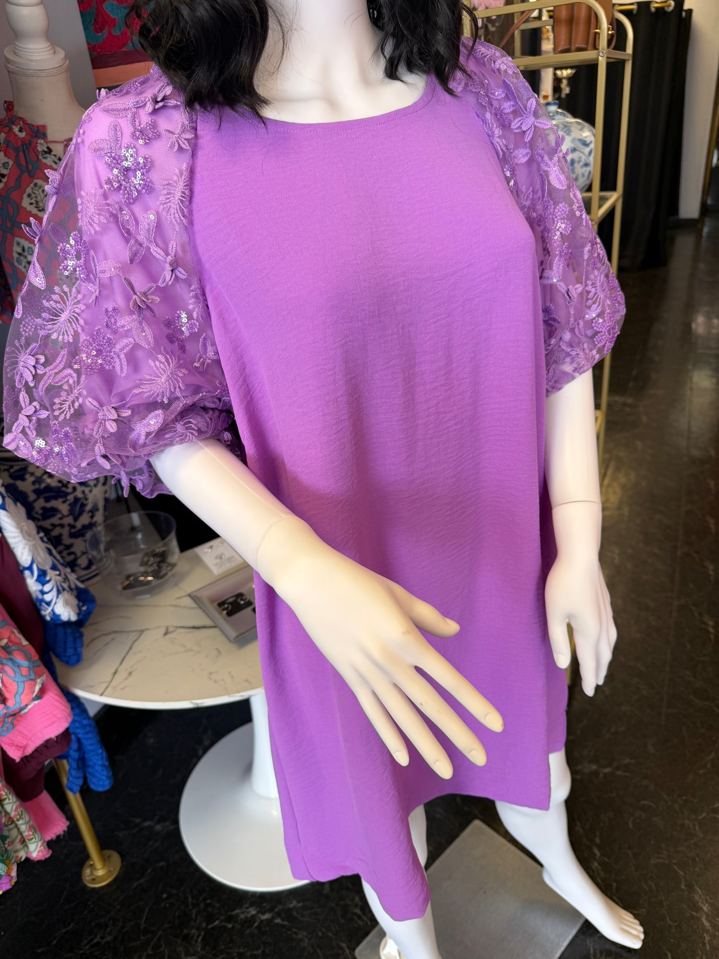 Garden Party Purple Dress With Organza Lace Detail