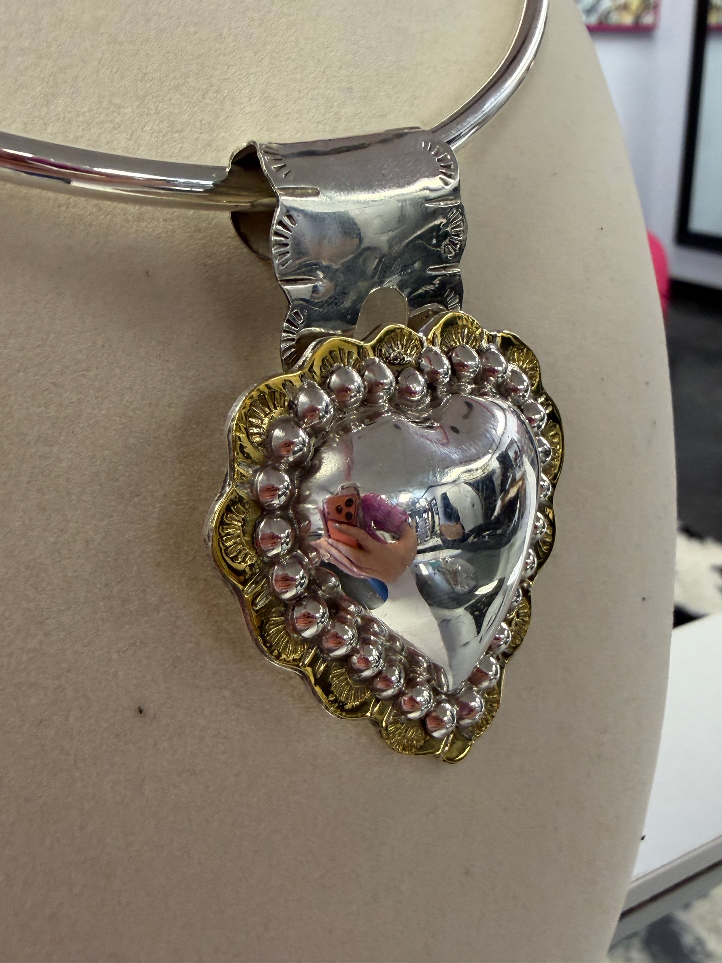 Sterling Silver & Gold Plated Taxco Mexican Heart