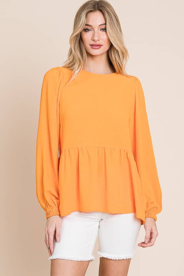 ORANGE RUFFLED HEM BLOUSE