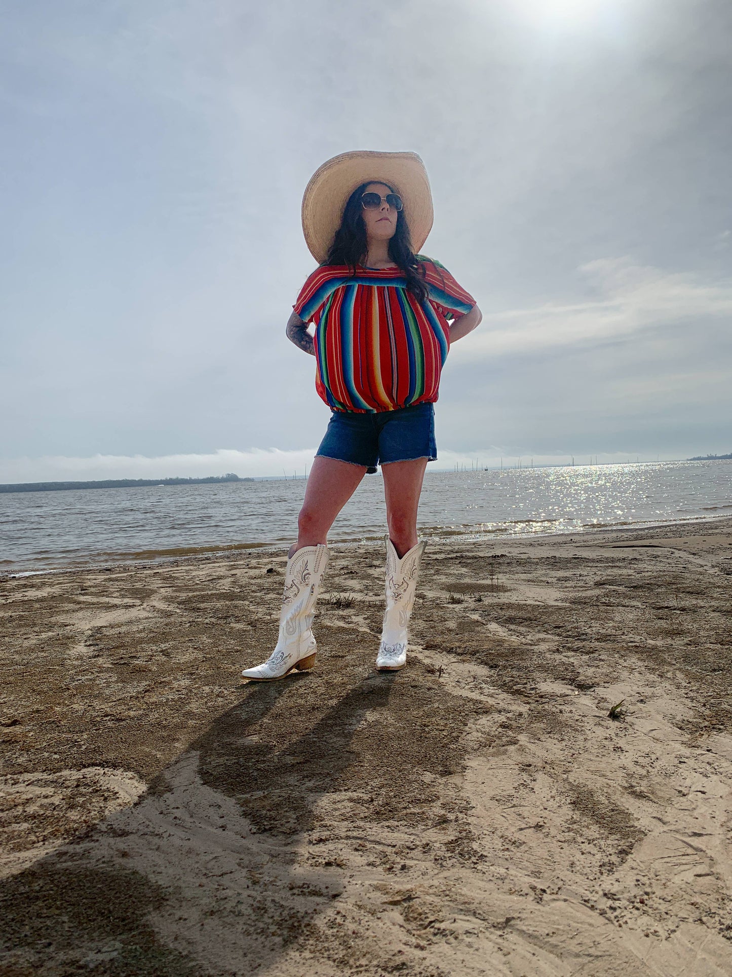 Sunshine Serape Elastic Waist Top Red Serape