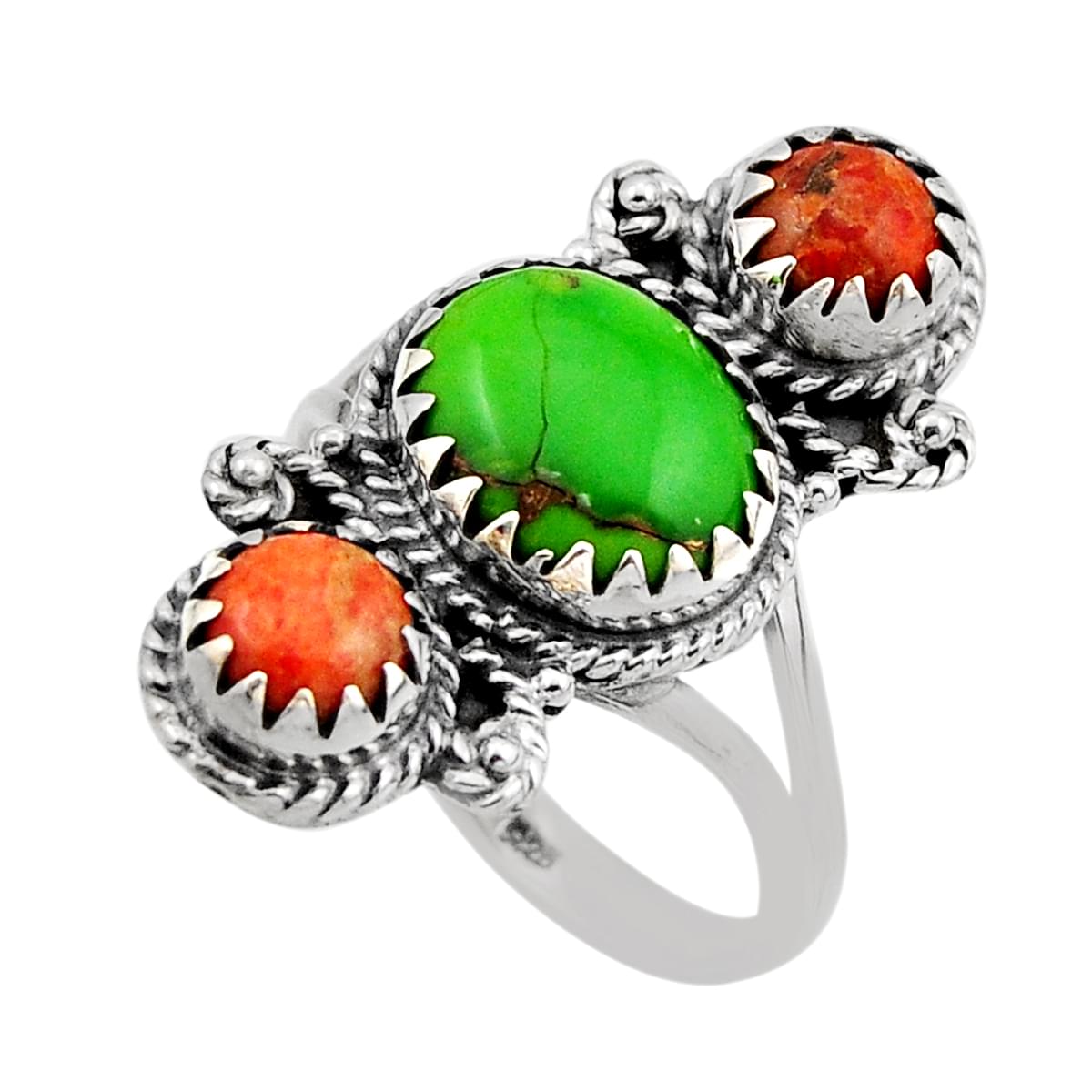 size 9 3 stone copper turquoise Mojave turquoise 925 silver ring