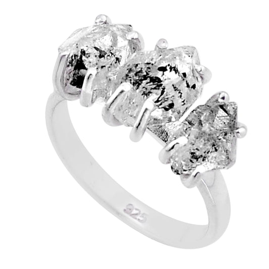 3 stone natural white herkimer diamond 925 silver ring size 7
