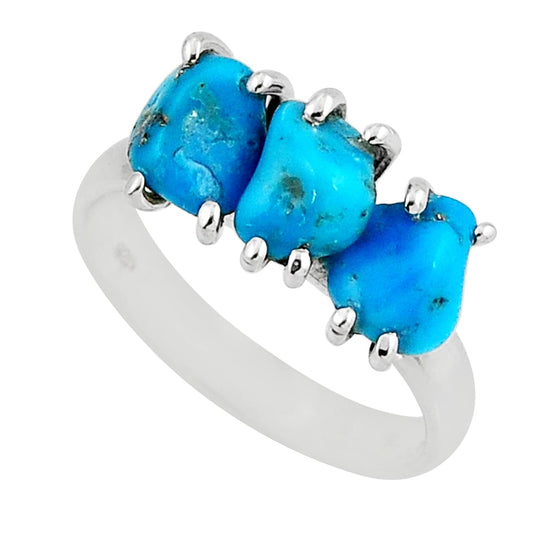 size 8.5 3 stone sleeping beauty turquoise rough 925 silver ring size