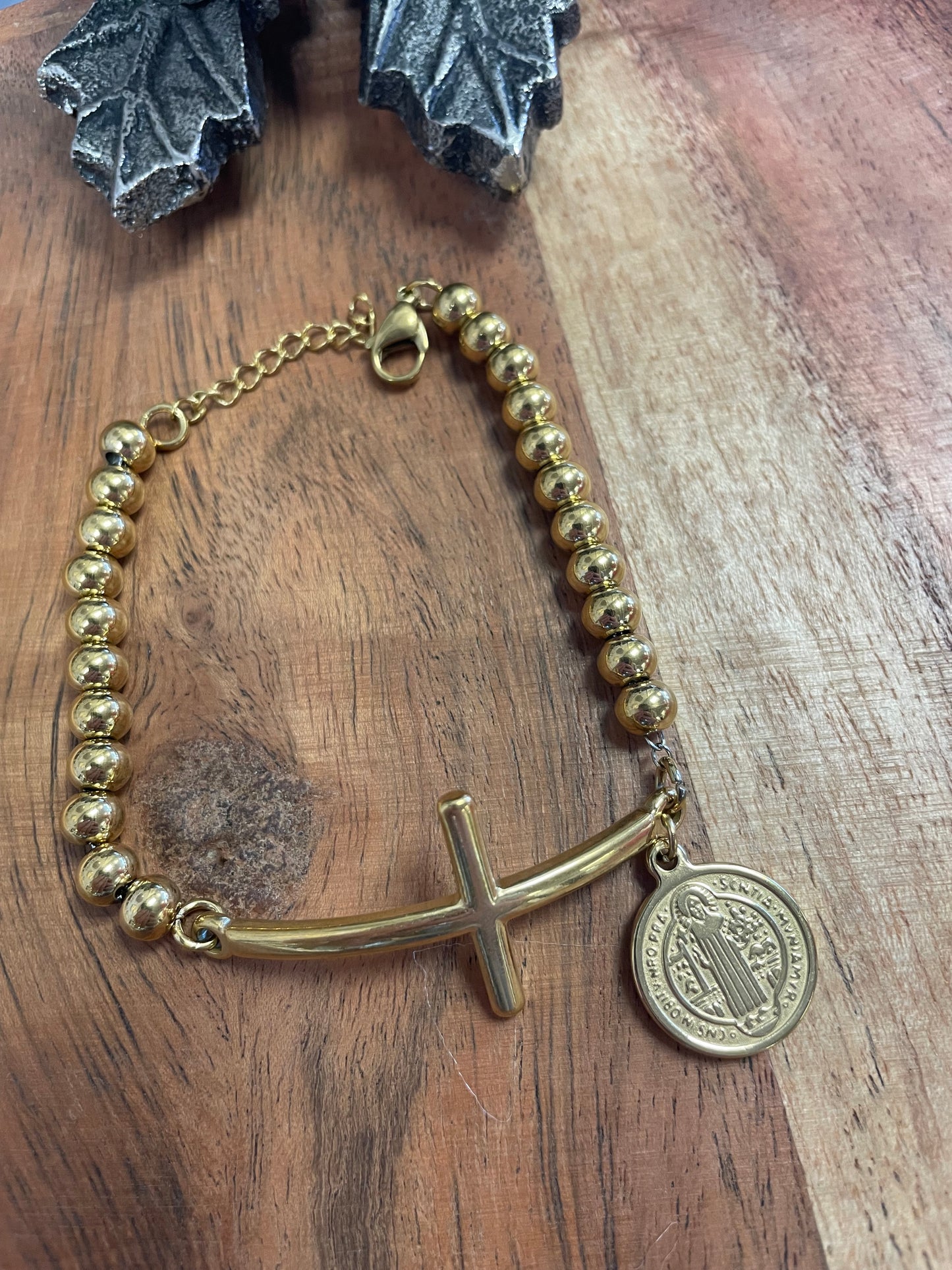 Gold Cross Beaded Bracelet