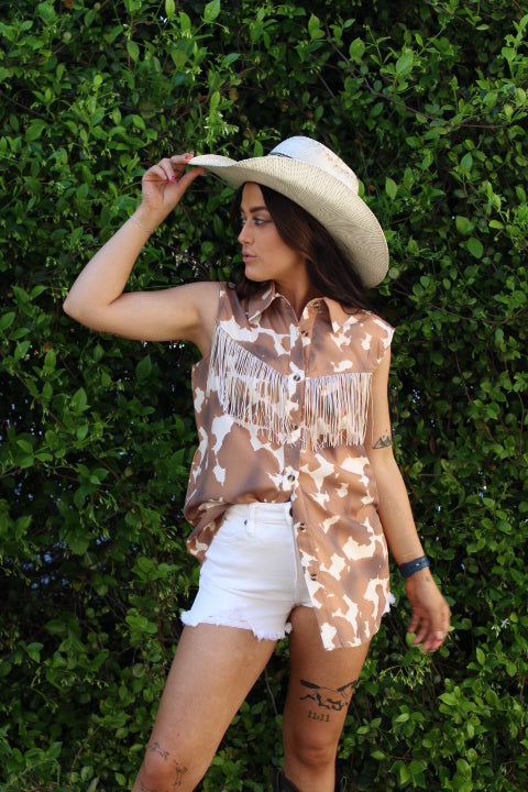 Cowboy Girl Fringe Yoke Sleeveless Top