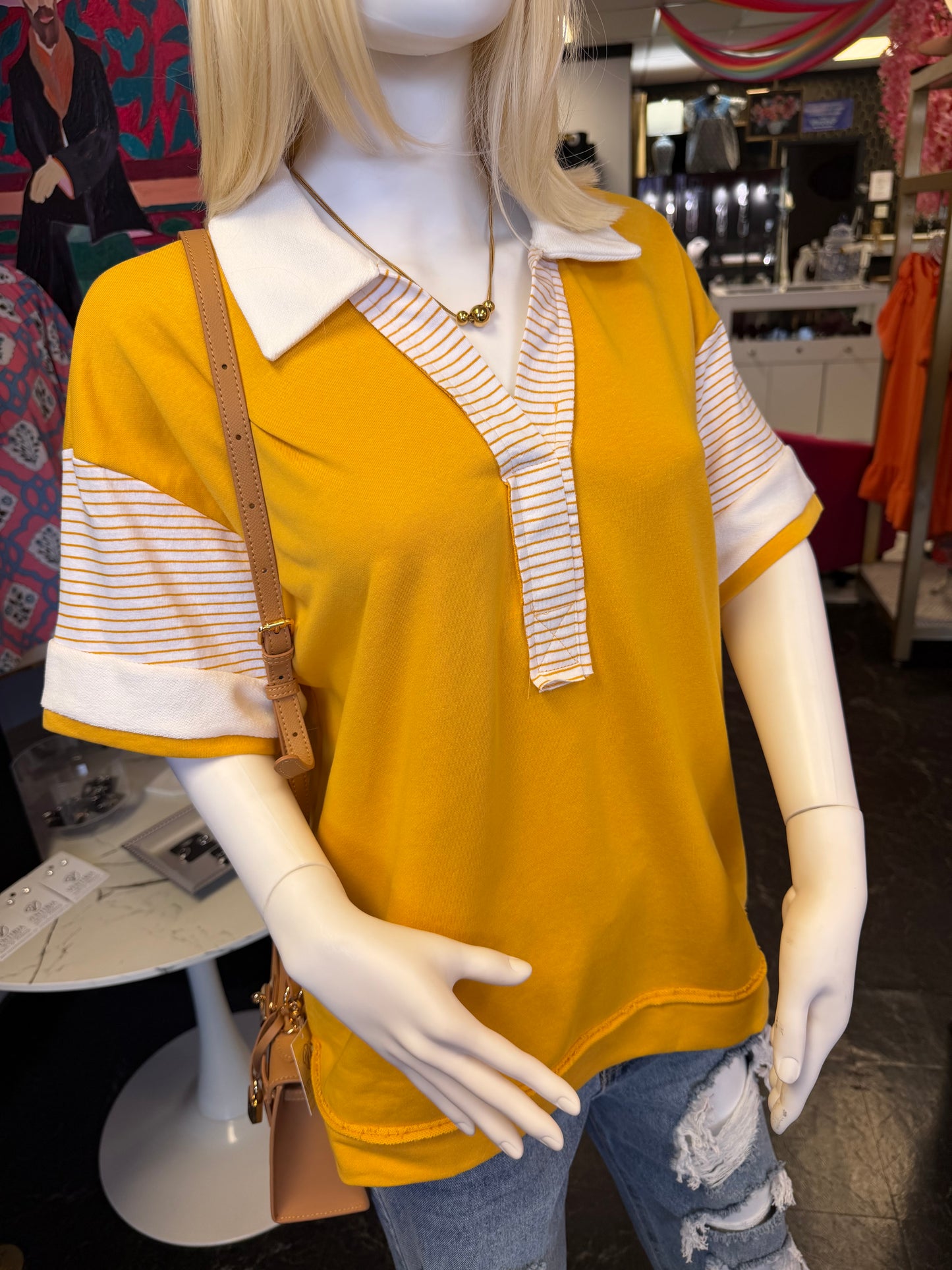 Daisy Fields Yellow Pop Collar Top
