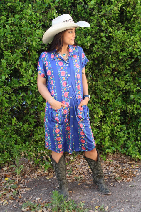 Deep South Short Sleeve Button Up Duster Floral