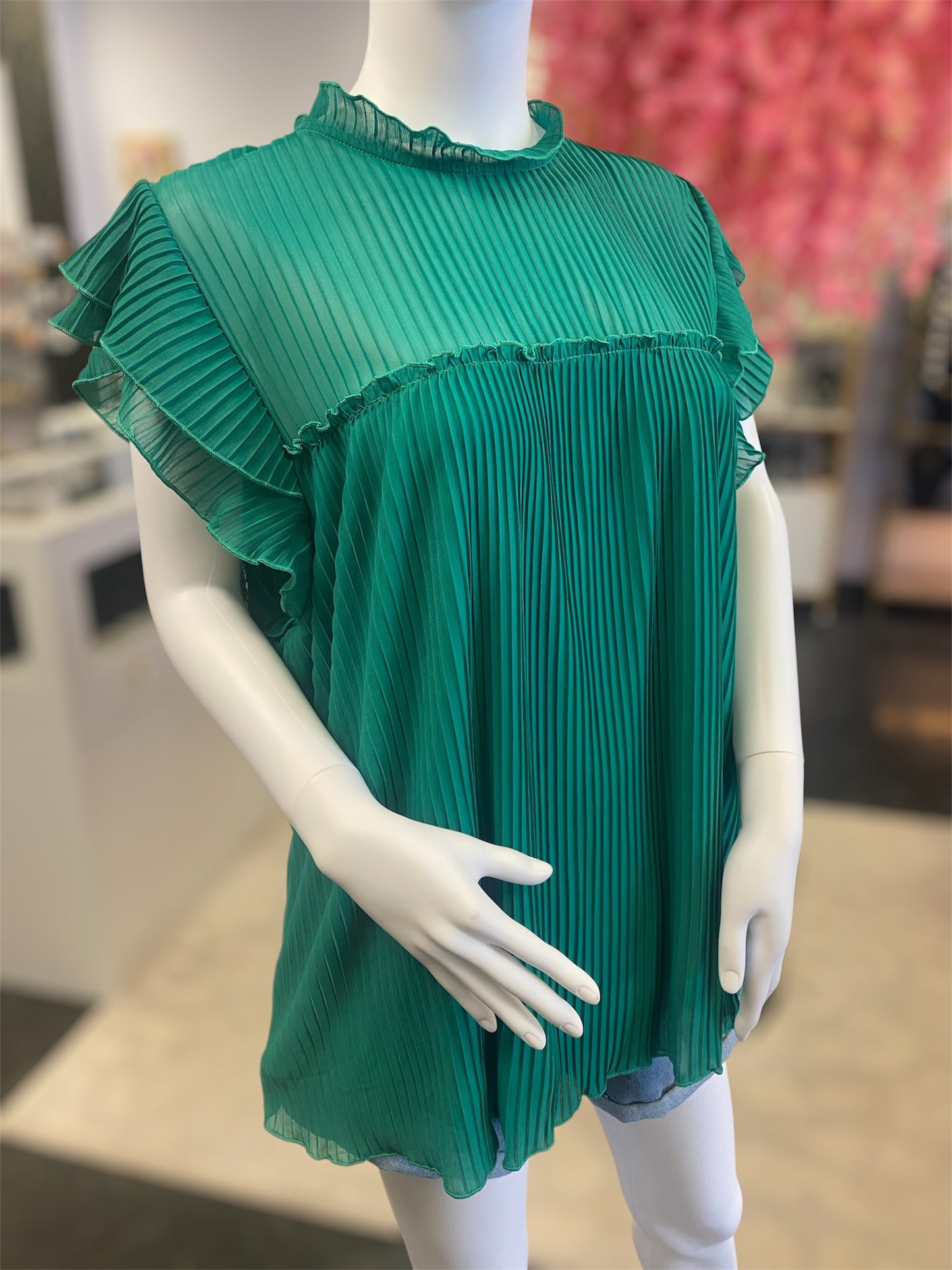 Kelly Green Pleated Top (Curvy)