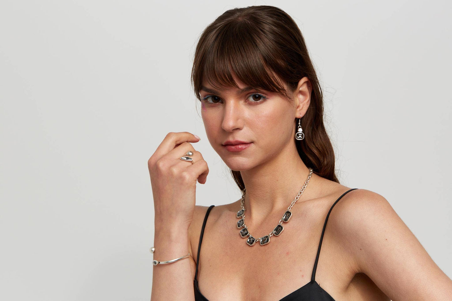 Handmade Smoky Crystal Pewter Necklace - 3948