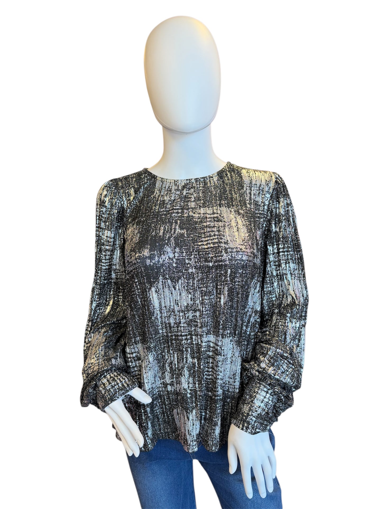 Black Silver Metallic Long Sleeve Top