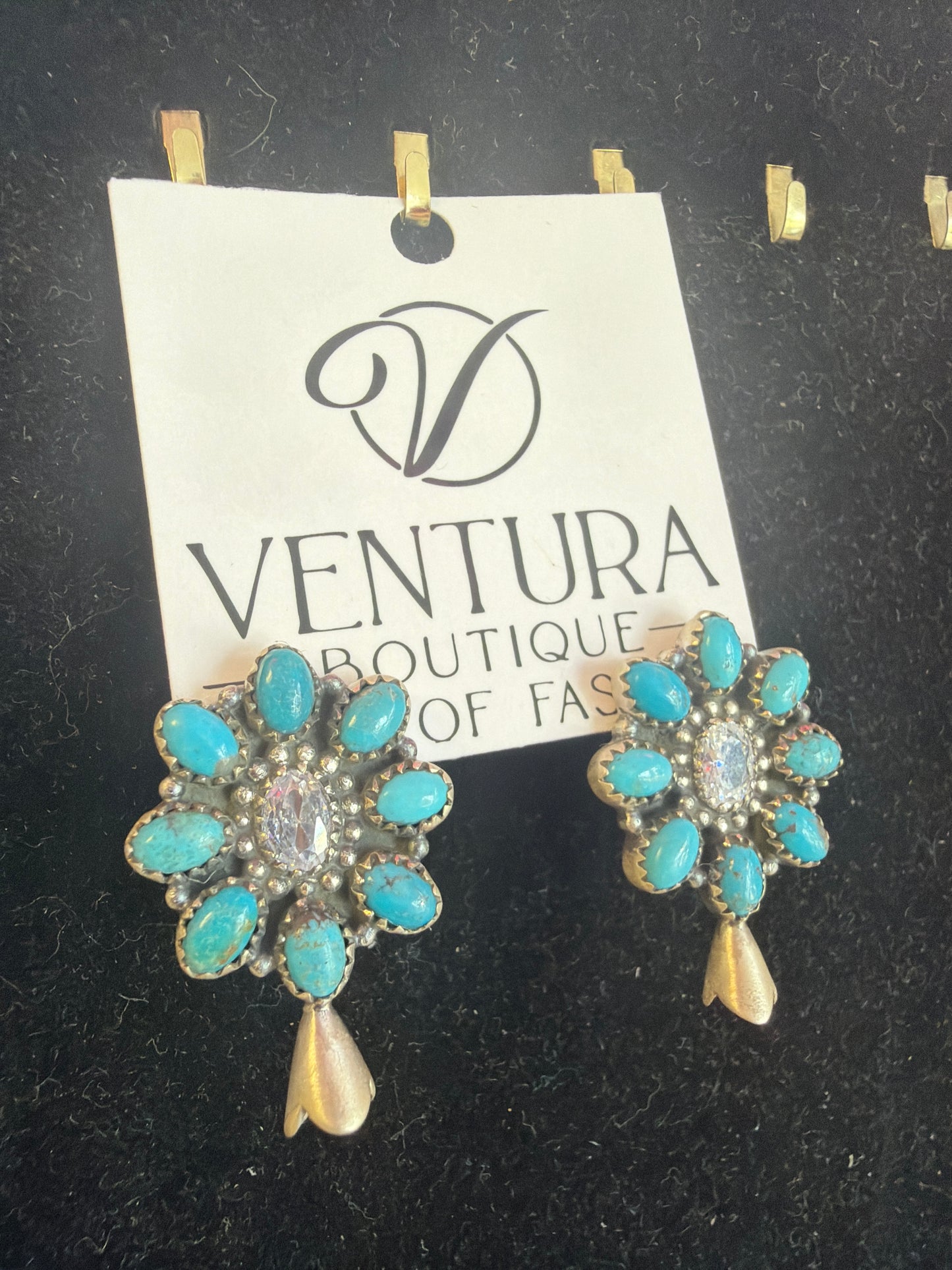 Sterling Silver Turquoise & Cubic Zirconia Blossom Earrings