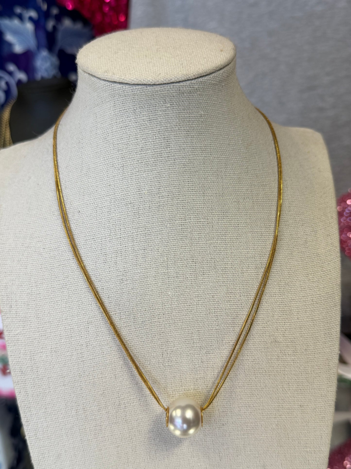 Double Strand Stainless Imitation Pearl Necklace