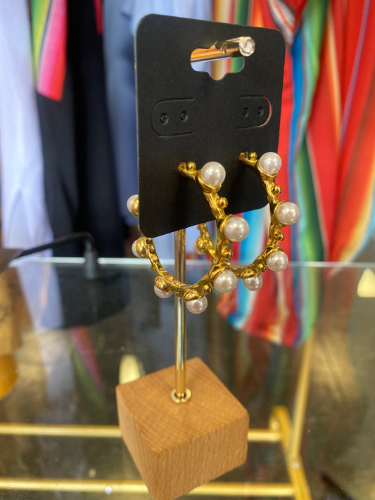 Stainless Pearl Hoop Earring