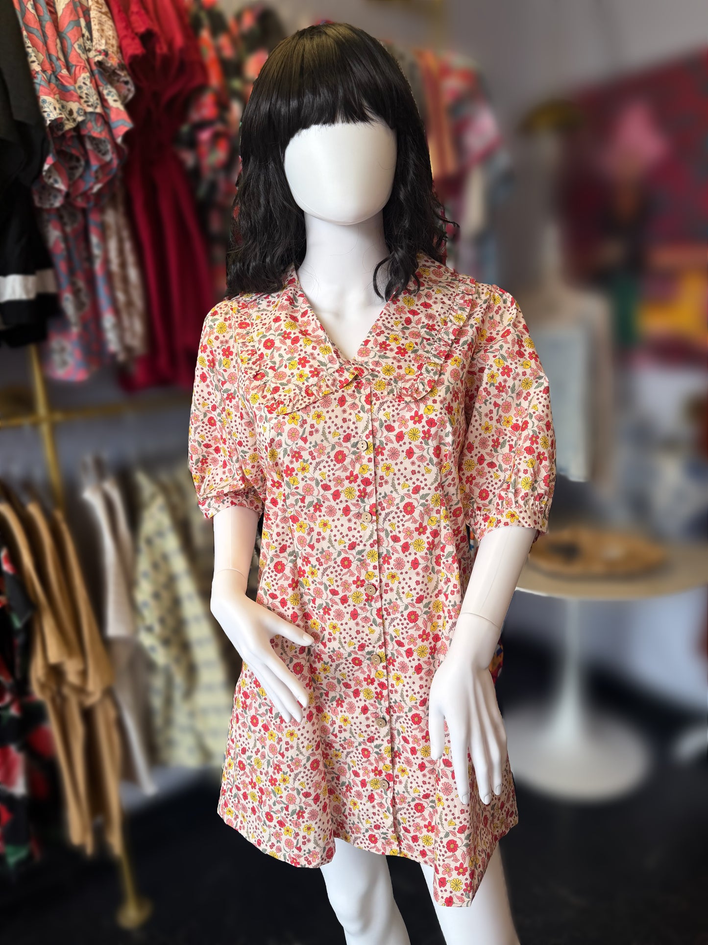 Pink Floral Print Mini Dress