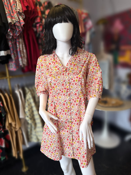 Pink Floral Print Mini Dress