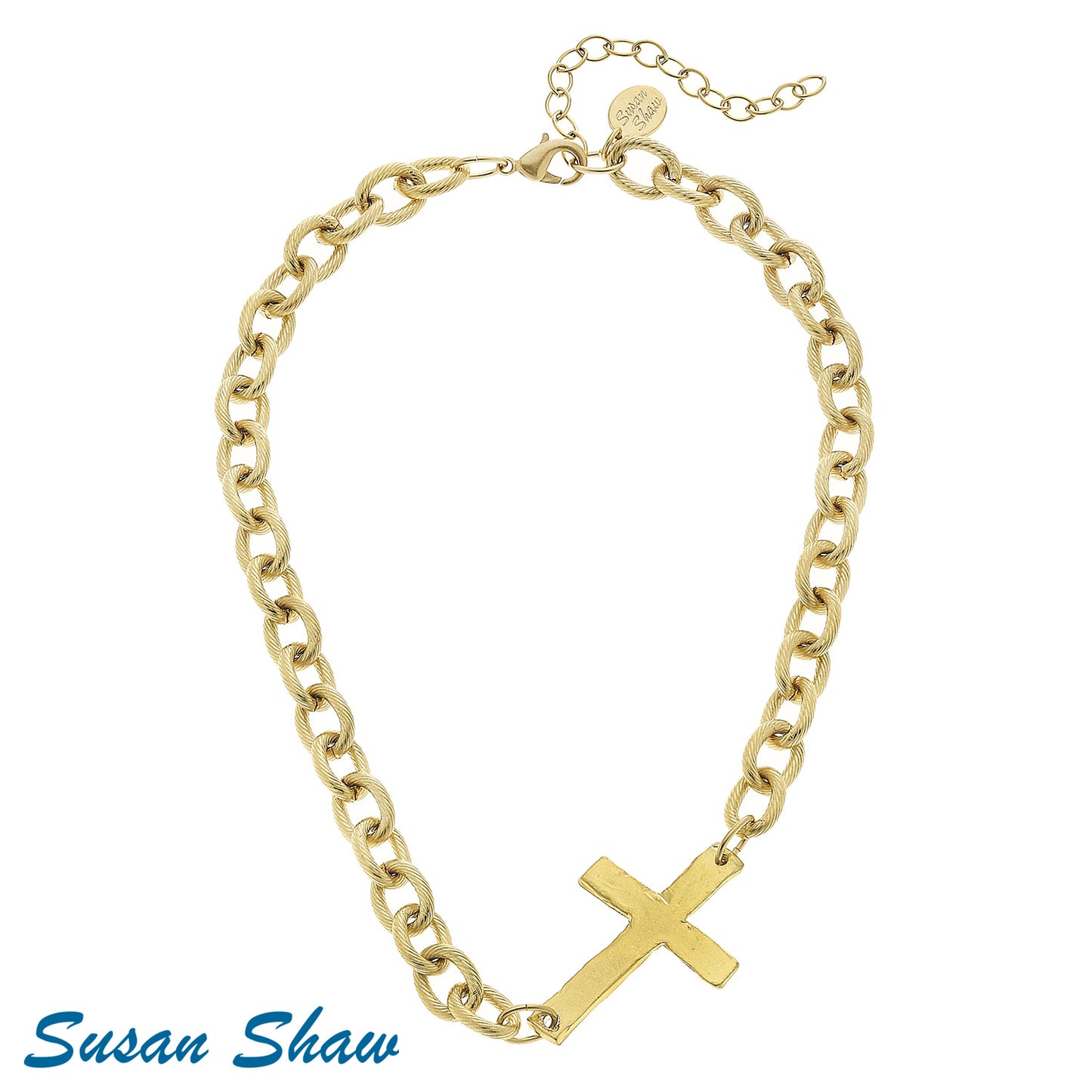 Hand cast Gold "Sideways Cross" Necklace