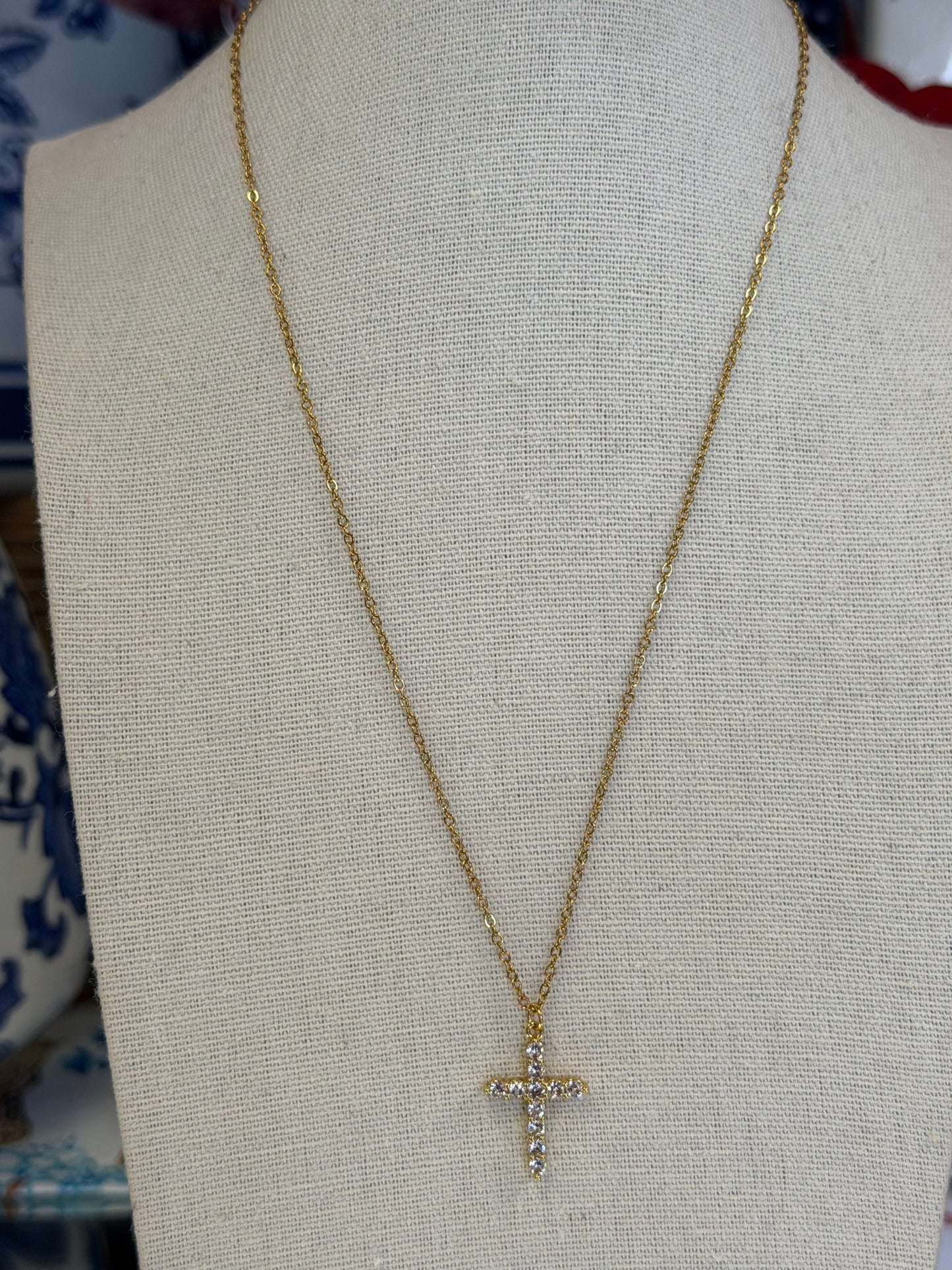 Gold Crystal Cross Necklace