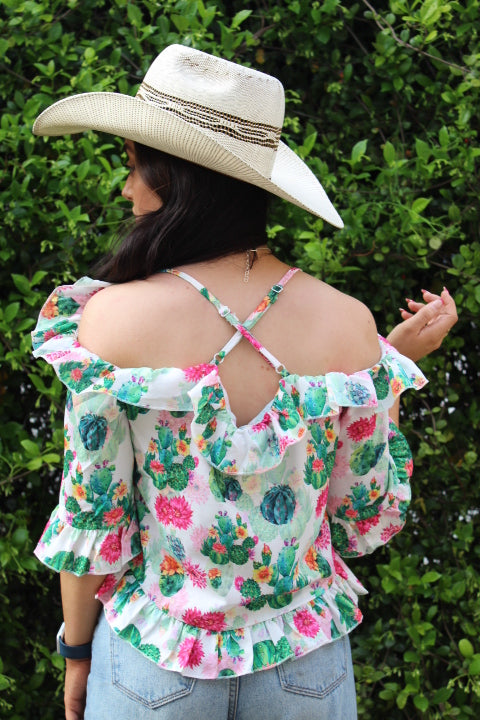 Shelby Criss Cross Off the Shoulder Blouse Cactus