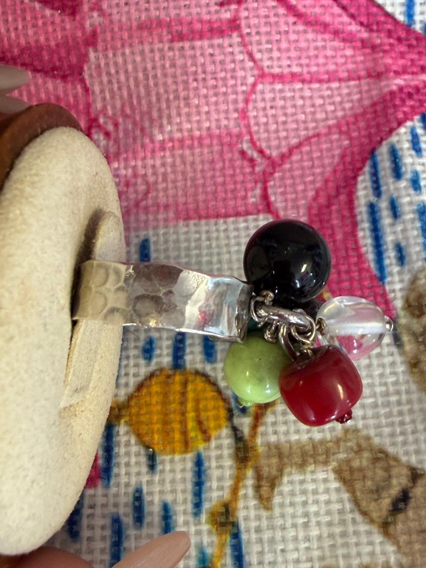 Sterling Silver Hammered Band with Gemstones Size 7