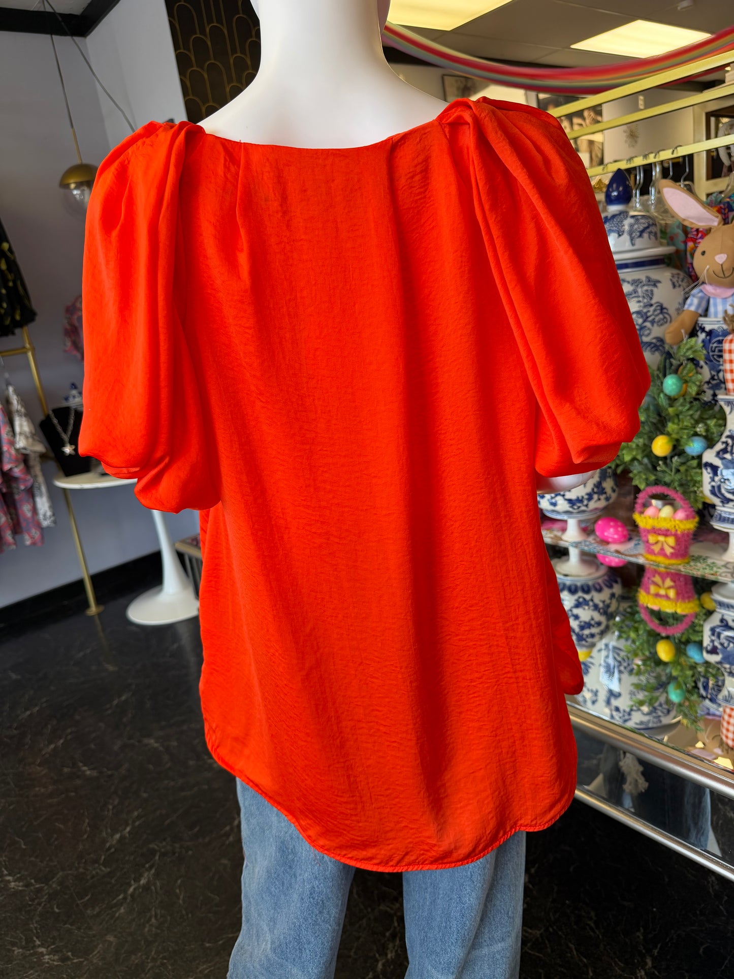 Pleated Tomato Red Top