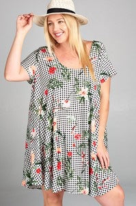 Checkered Printed Tunic Babydoll Dress