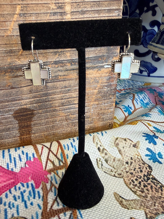 Sterling Silver Mother Of Pearl Fish Hook Earrings