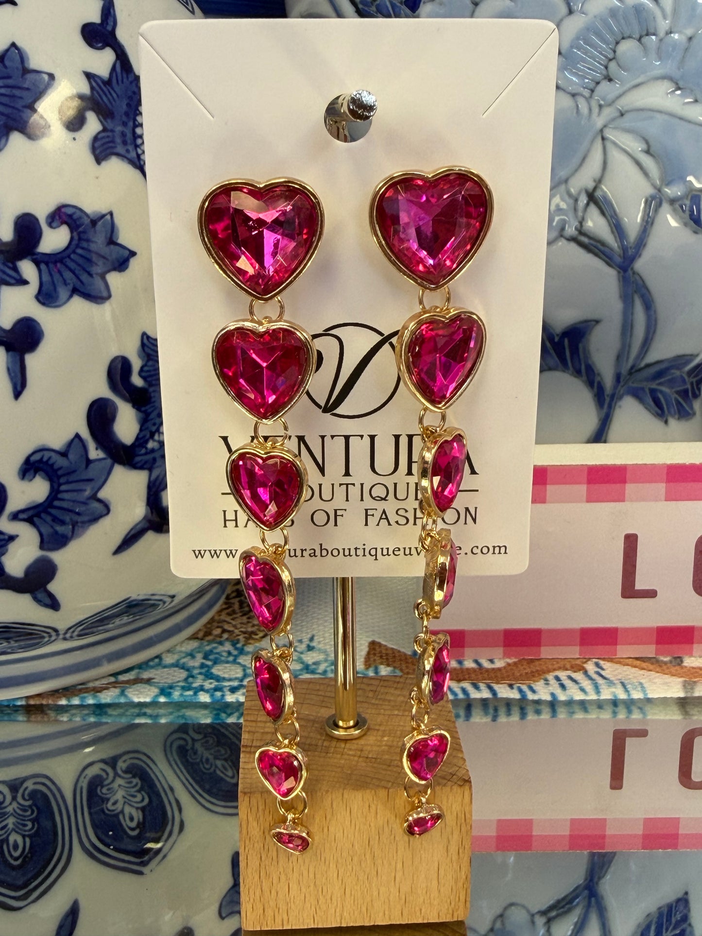 Long Pink Crystal Drop Stud Eay