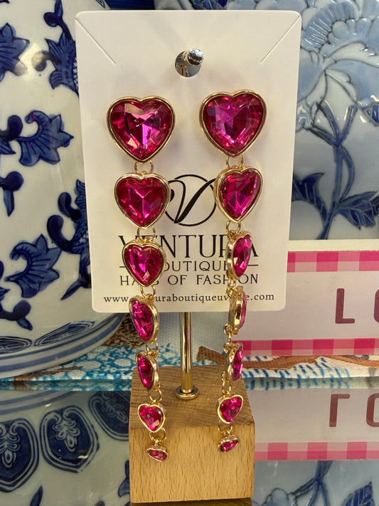 Long Pink Crystal Drop Stud Eay